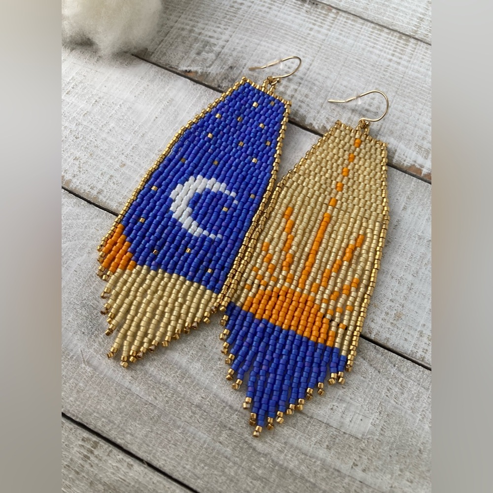 The SKY LINE - beaded fringe earrings